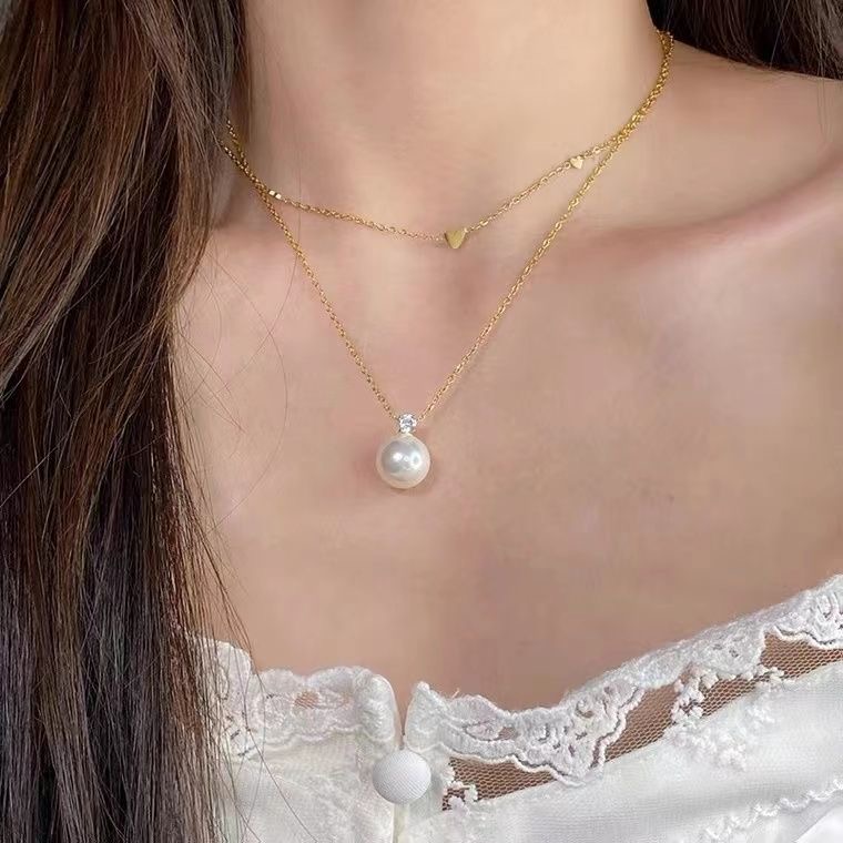 非金属仿珍珠项链 冷白王妃吊坠12mm（送肖邦链）百搭时尚优雅气质