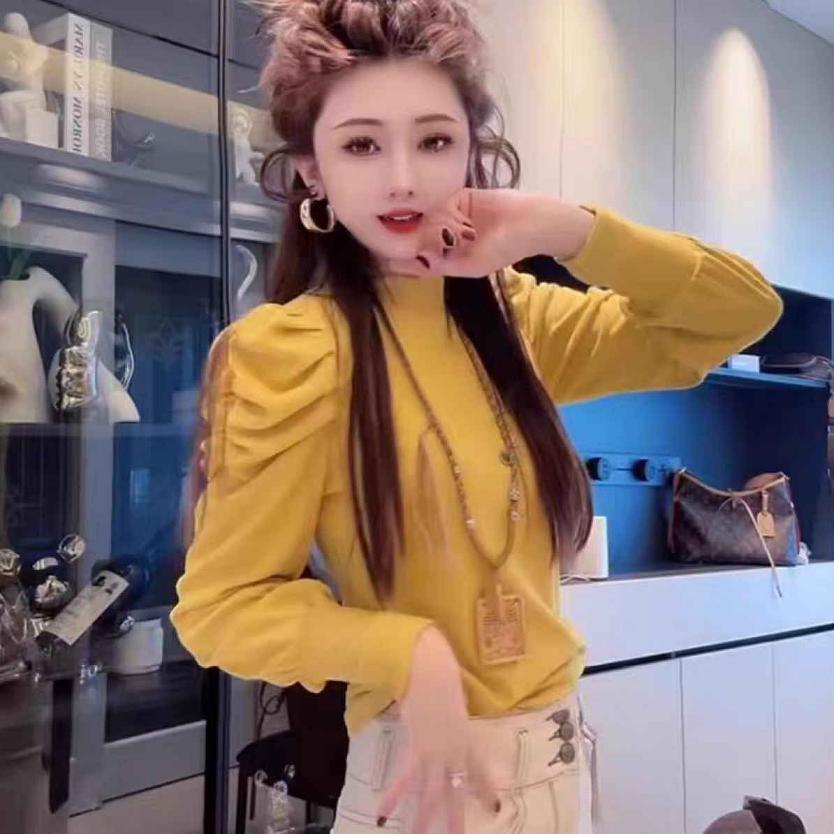 8065【胖小肉推荐】新款泡泡袖打底