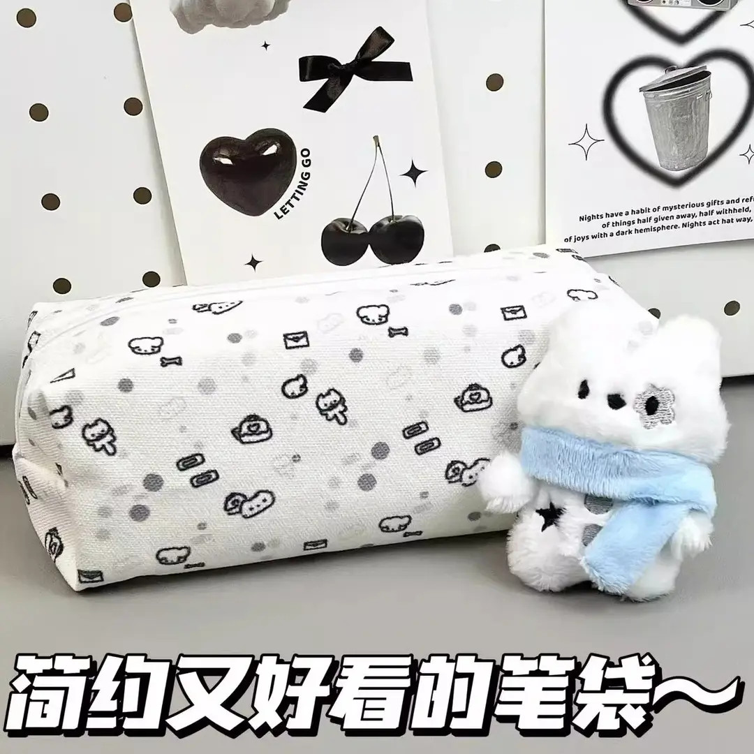 线条小猫笔袋ins可爱高颜值简约少女大容量学生多功能文具收纳袋