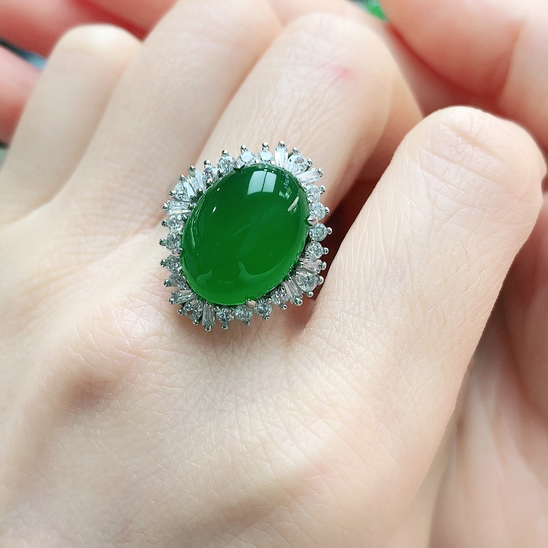 玛瑙/玉髓戒指银S925镶嵌