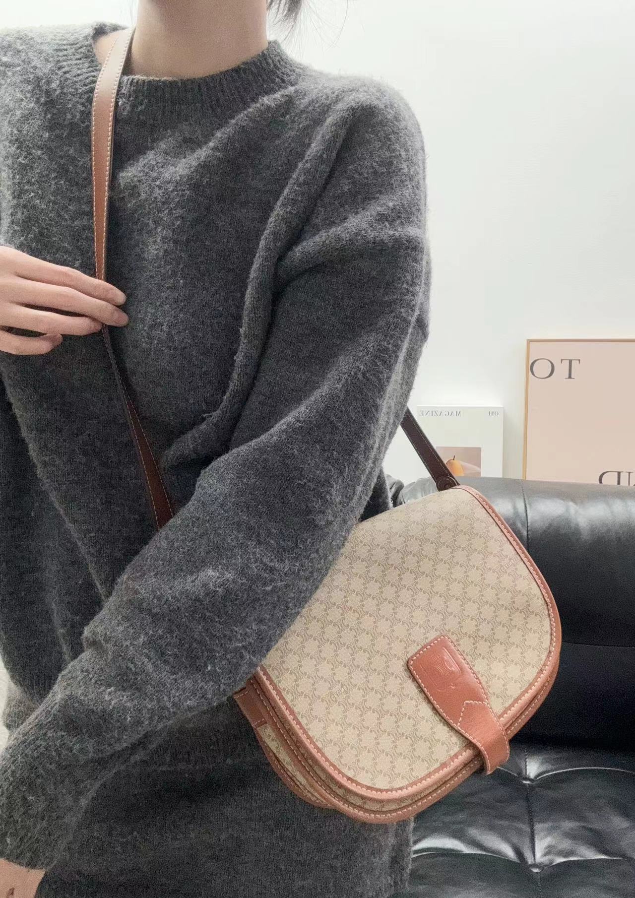 95新 Celine/思琳 米花马鞍斜挎包单肩包包/秋境中古  1026