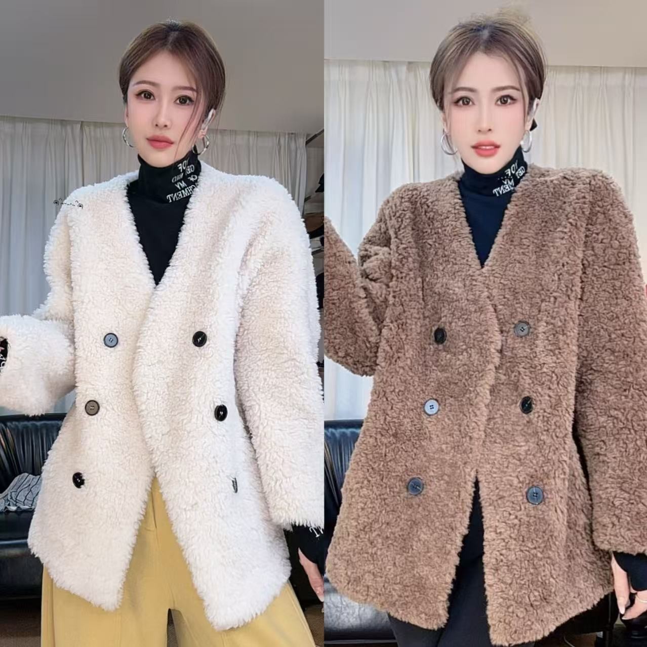 皮毛一体超保暖羊毛外套25007