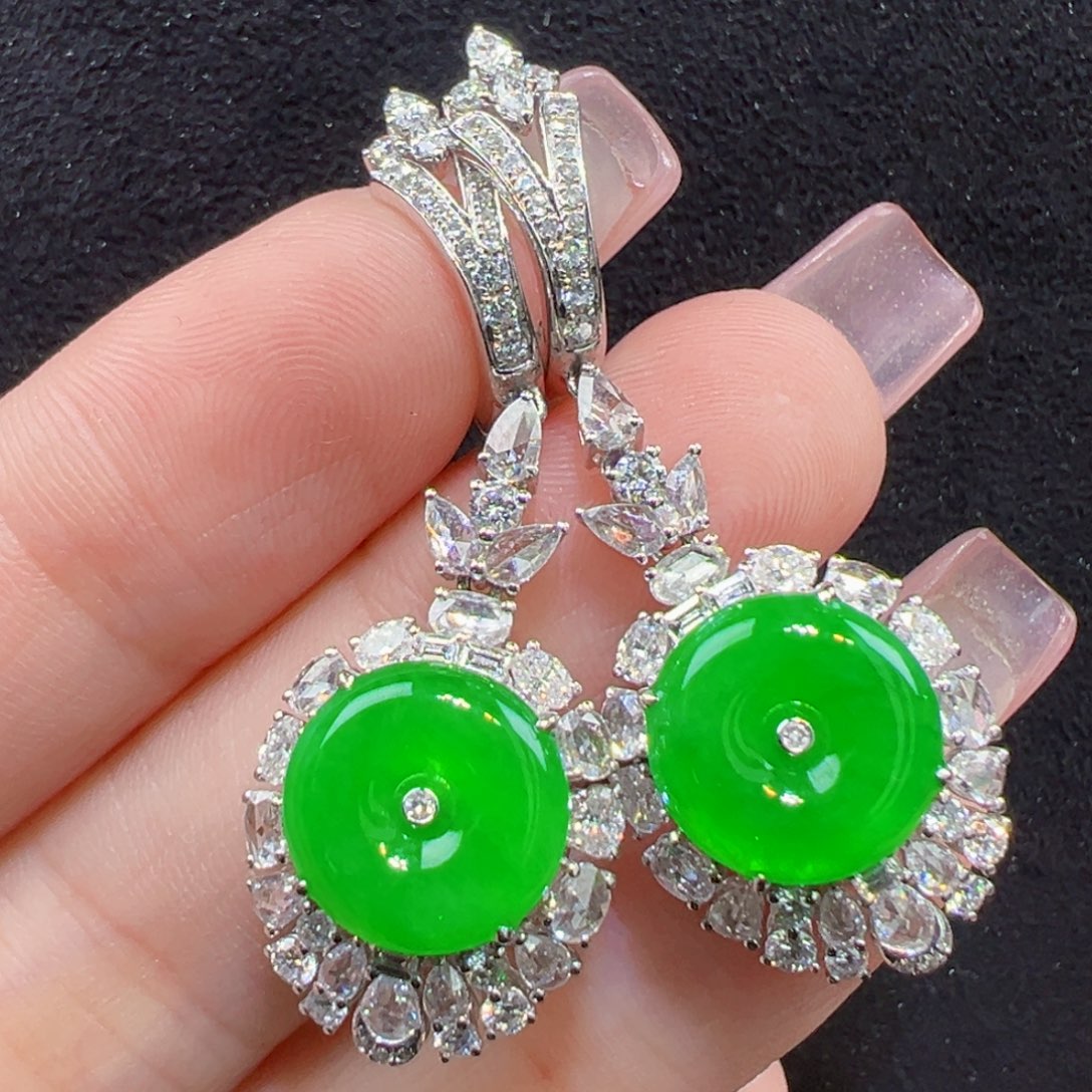 翡翠18K金镶嵌耳饰耳坠