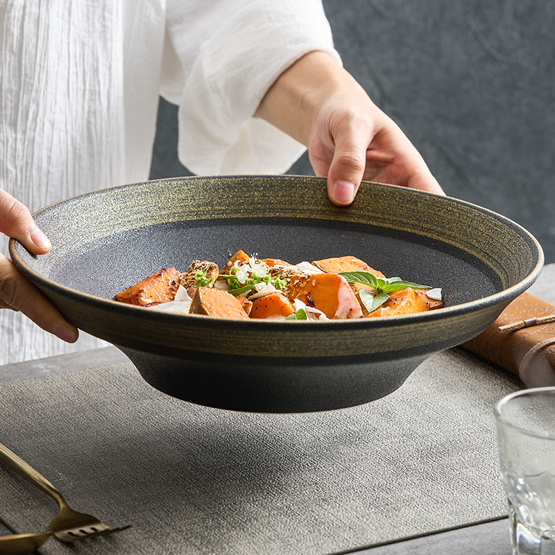 YG 手绘乌金砂酸菜鱼大盆碗日式家用汤碗沙拉碗陶瓷水煮肉片大碗