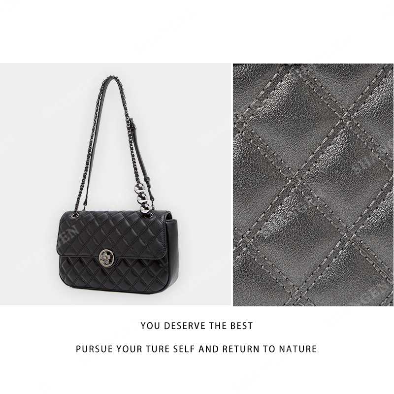 RAIN.CUN冬季2025新款轻奢设计单肩斜挎女包 QYX-81579-黑色