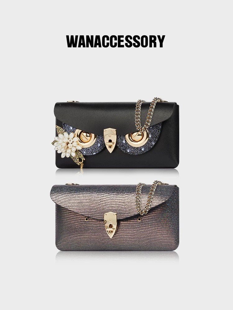 WANACCESSORY万蔻ALIAS系列牛皮双面双色猫头鹰换脸单肩斜挎包