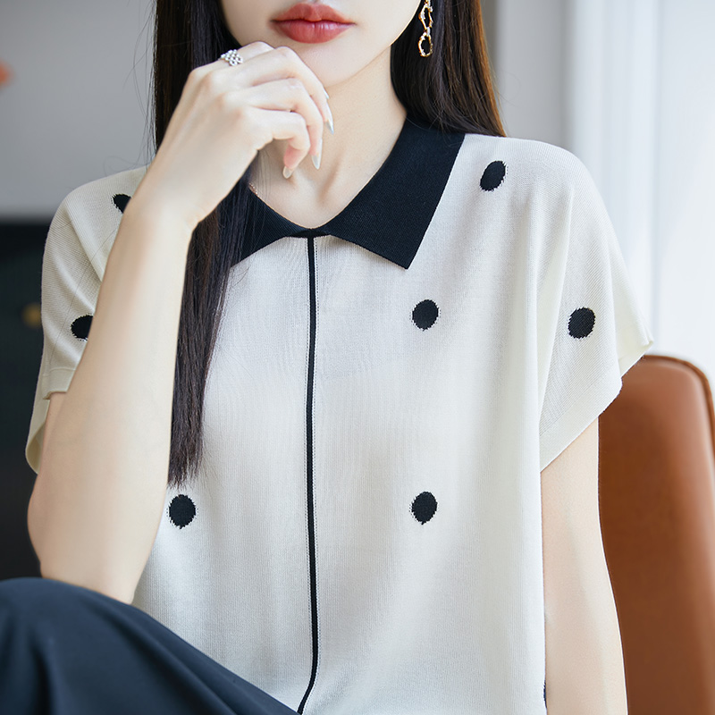 法式女波点针织衫时尚洋气围裹运动风