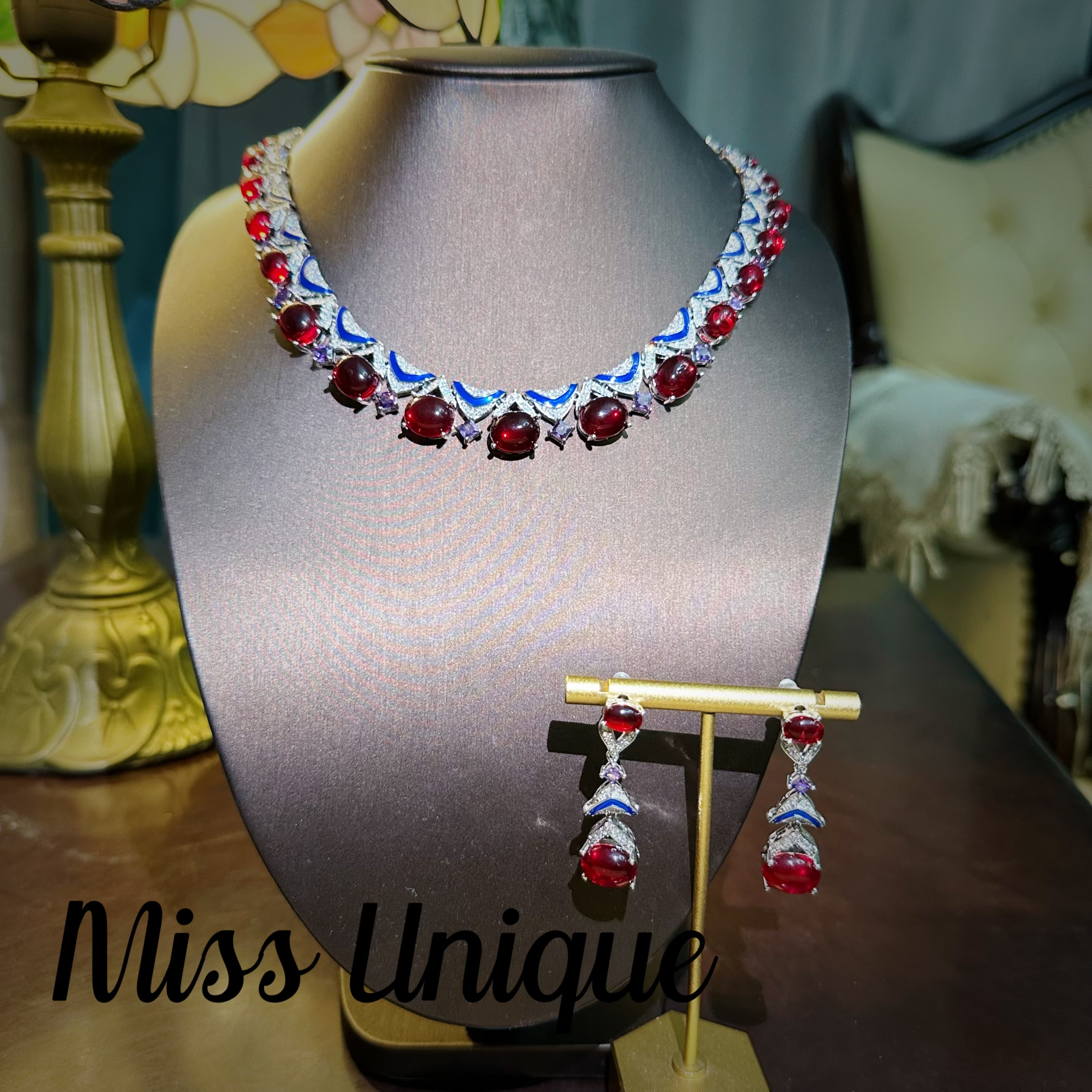 S6365红蓝椭圆项链套装