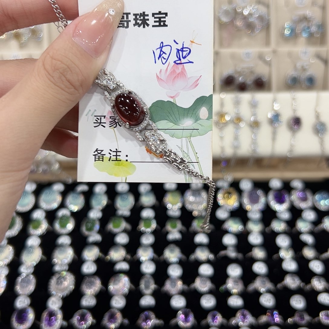 肉***迪水晶戒指银S925镶嵌