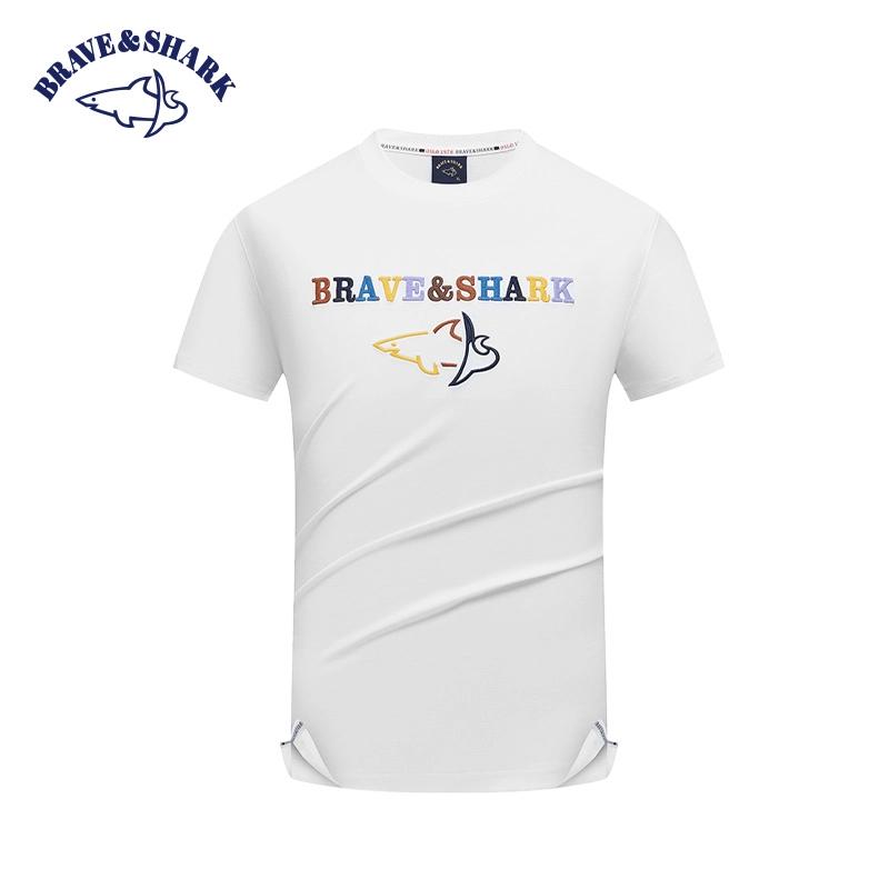 BRAVE&SHARK/勇士鲨鱼2025新款男士基础百搭圆领刺绣短袖t恤夏季