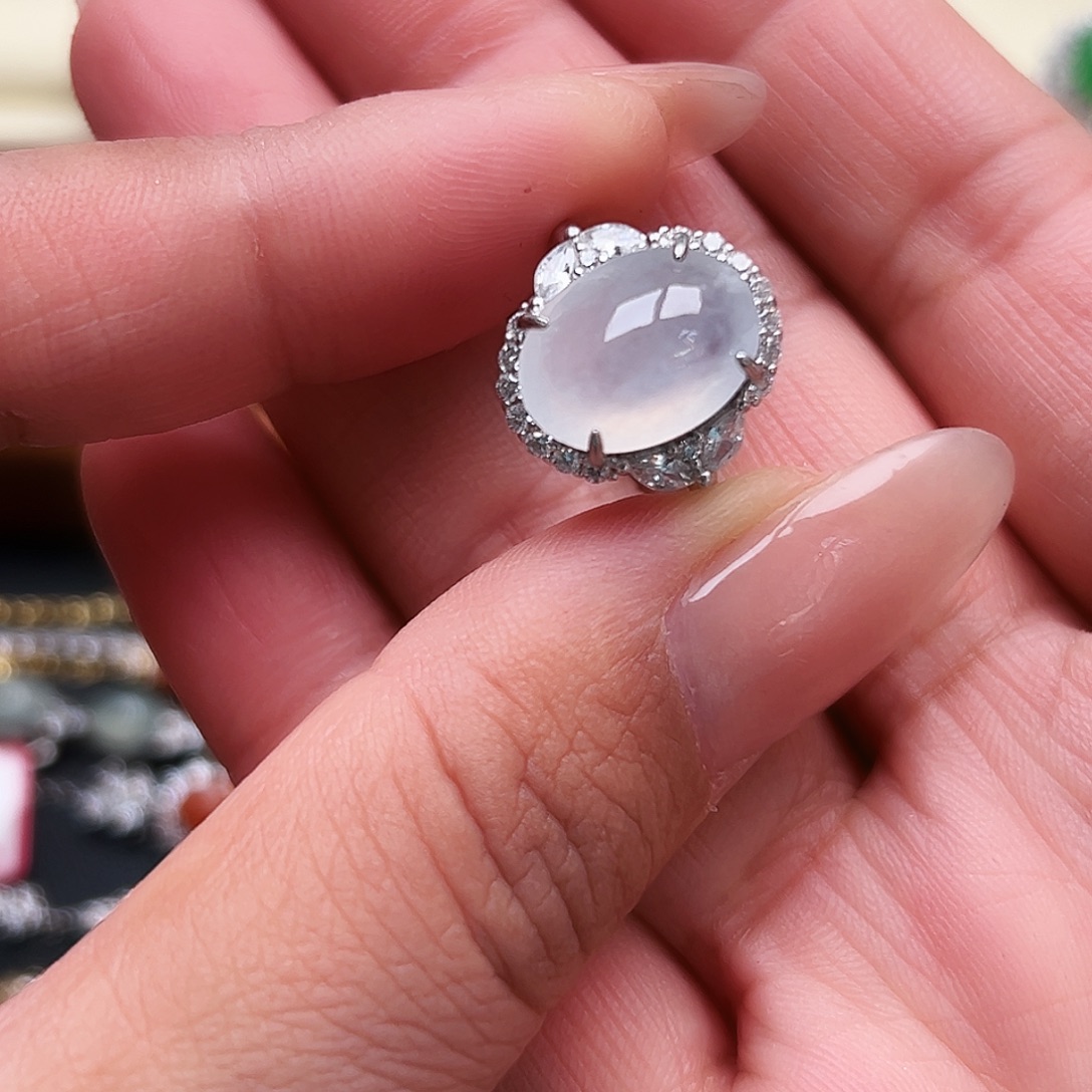 翡翠银S925镶嵌戒指缅甸天然A货翡翠戒指