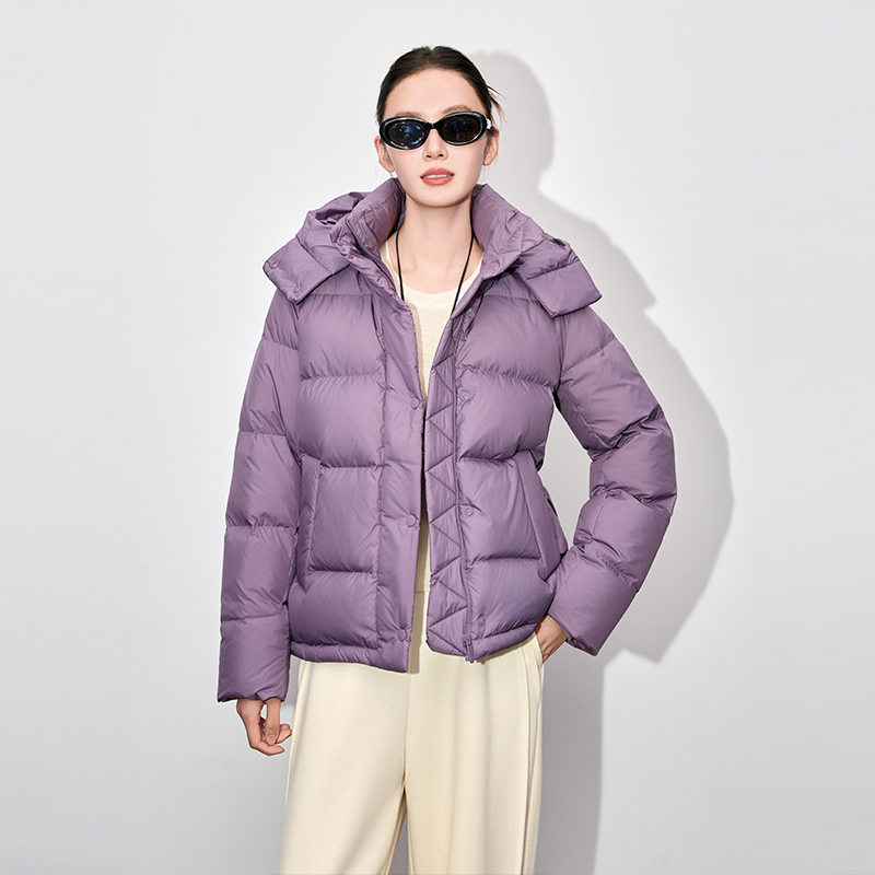 90白鸭绒2025冬新款基础款五格连帽羽绒服女短款加厚保暖面包服潮