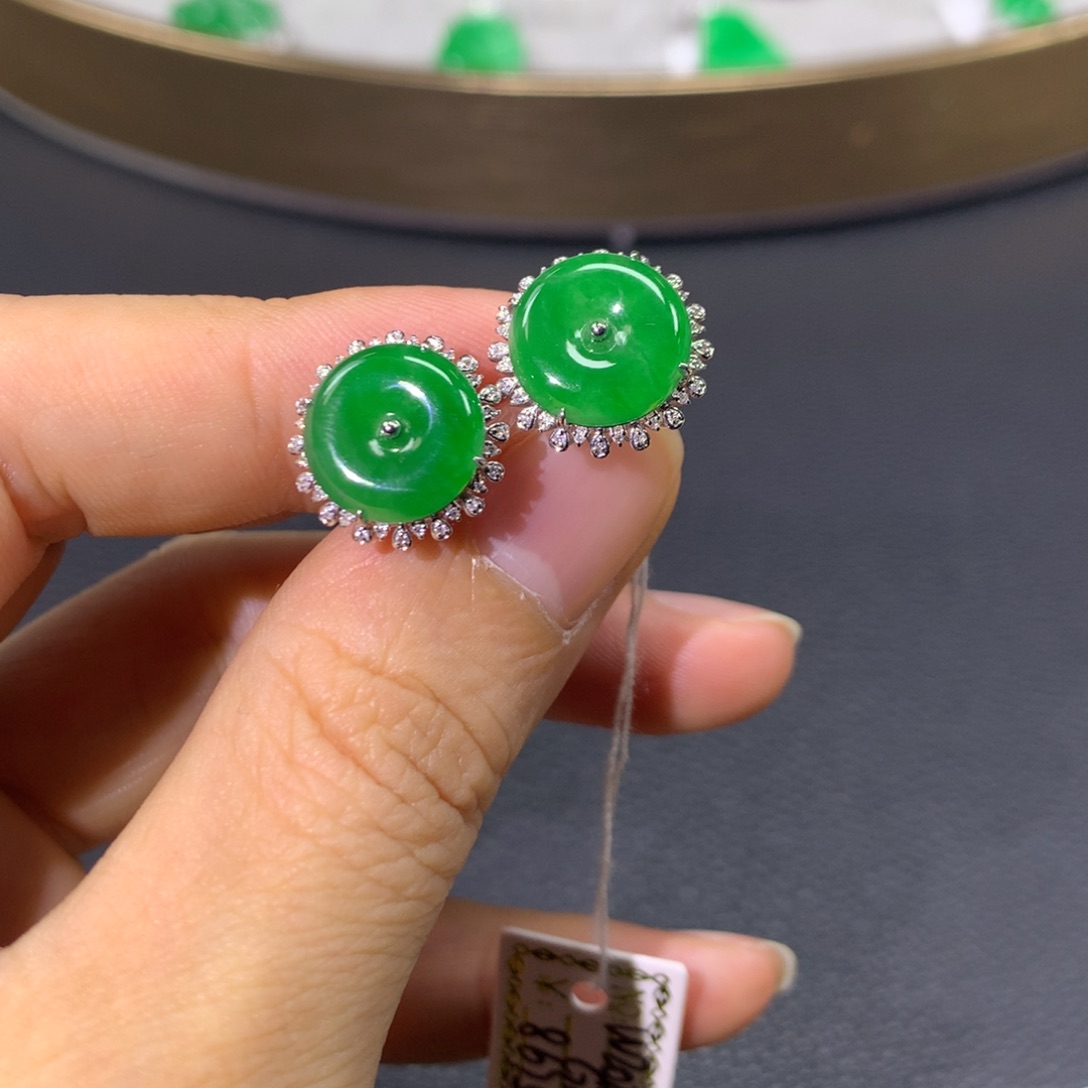 翡翠耳饰18K金镶嵌翡翠