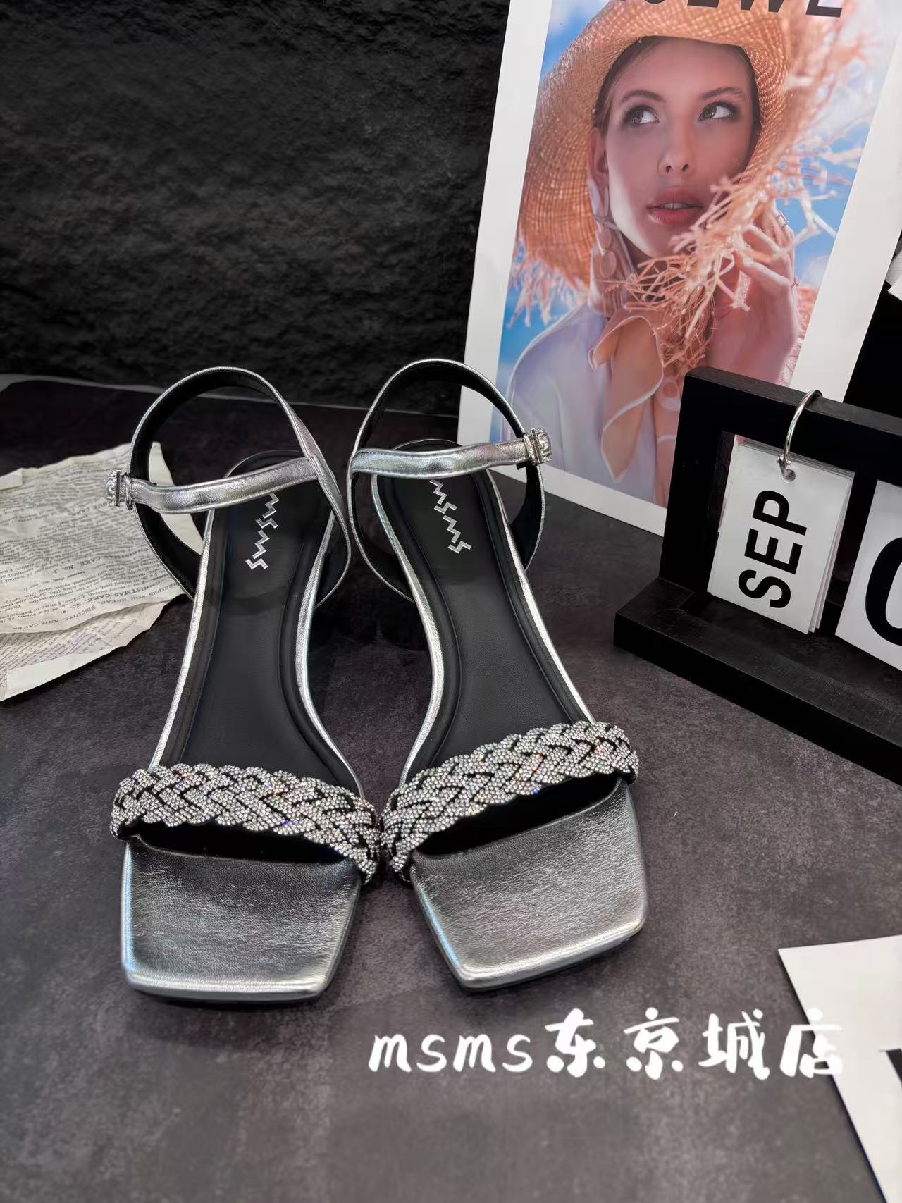 玛莎玛索细跟女防水台水钻搭扣一字带夏季女鞋