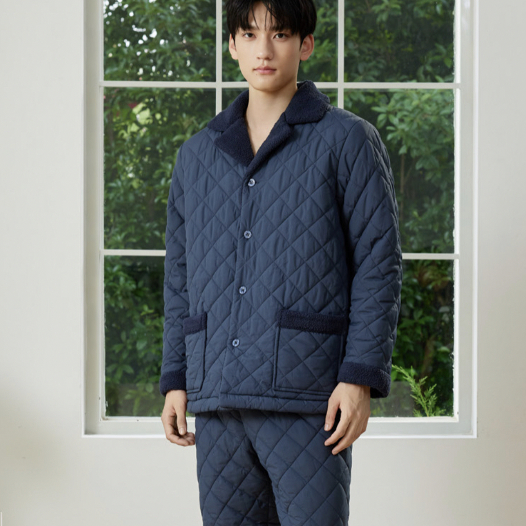 男士秋冬季三层加厚夹棉保暖珊瑚绒棉袄柔软舒适