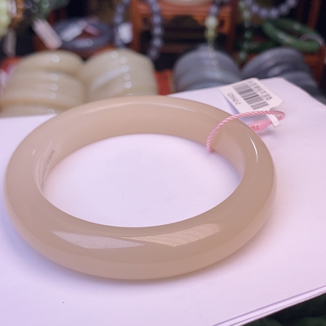 和田玉未镶嵌熟藕粉红粉57.7老矿料脂膏手镯