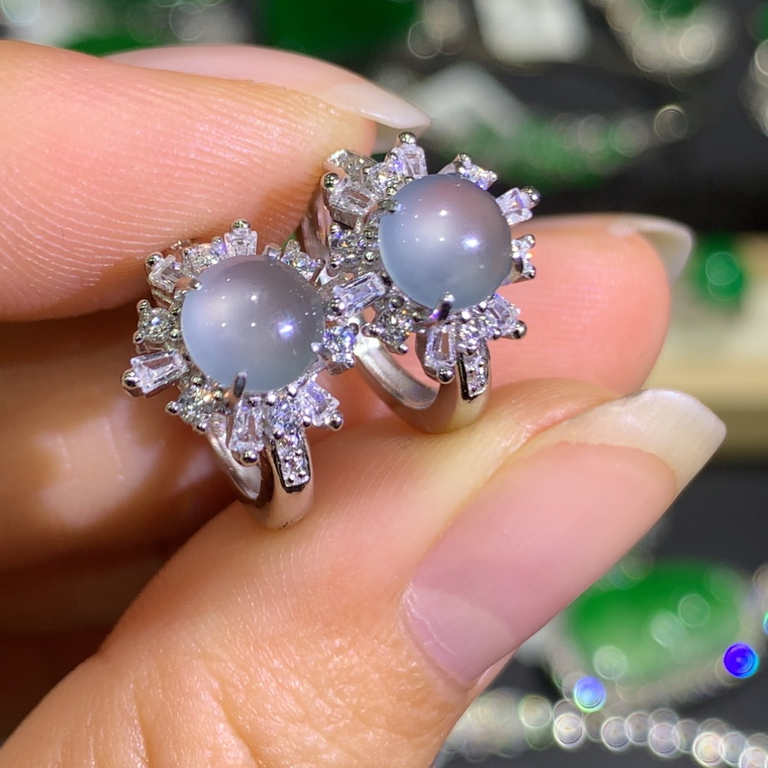 翡翠耳饰银S925镶嵌4、