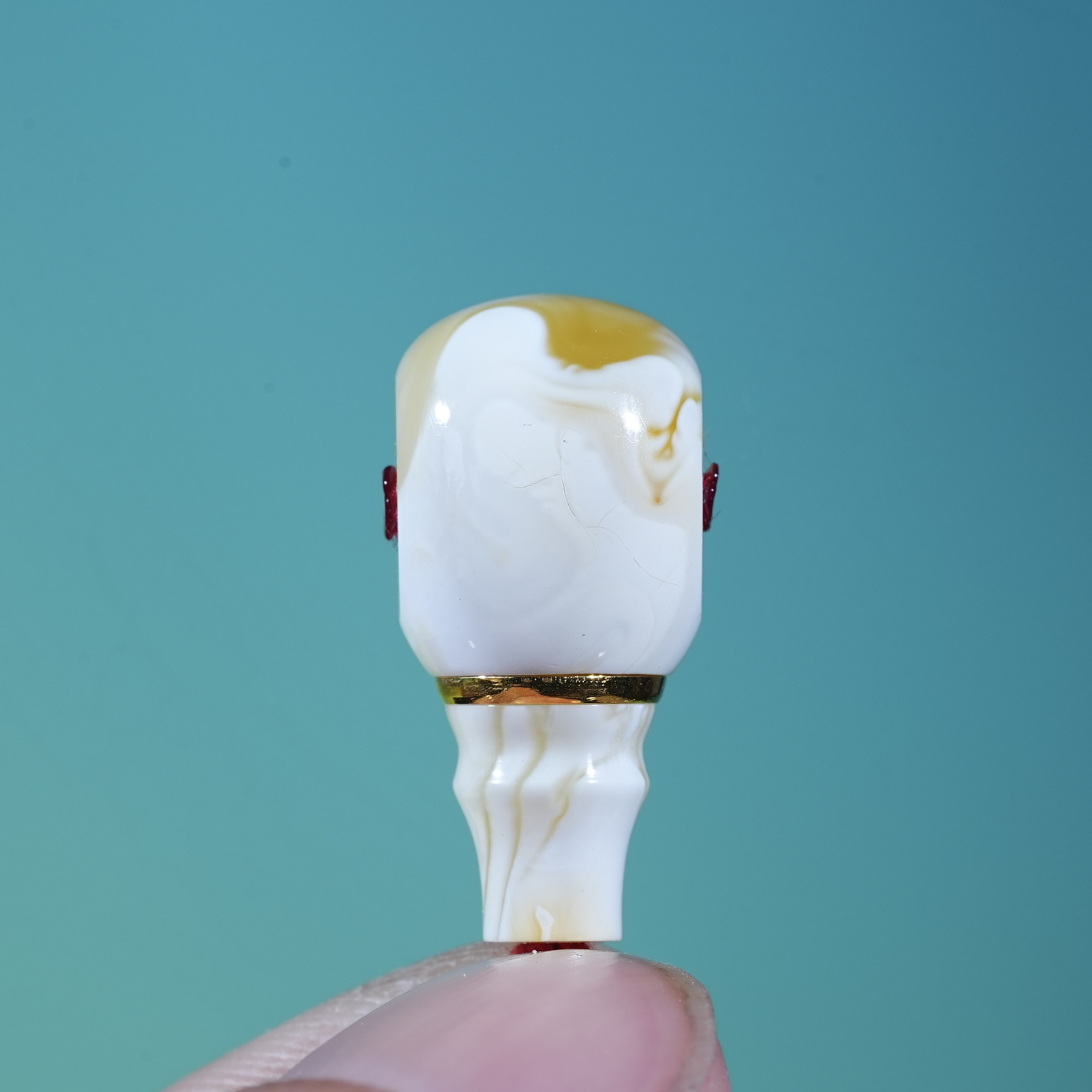 【三通】10mm金瓷白溶洞18k金腰带天然蜜蜡单珠s452原矿俄料无优化