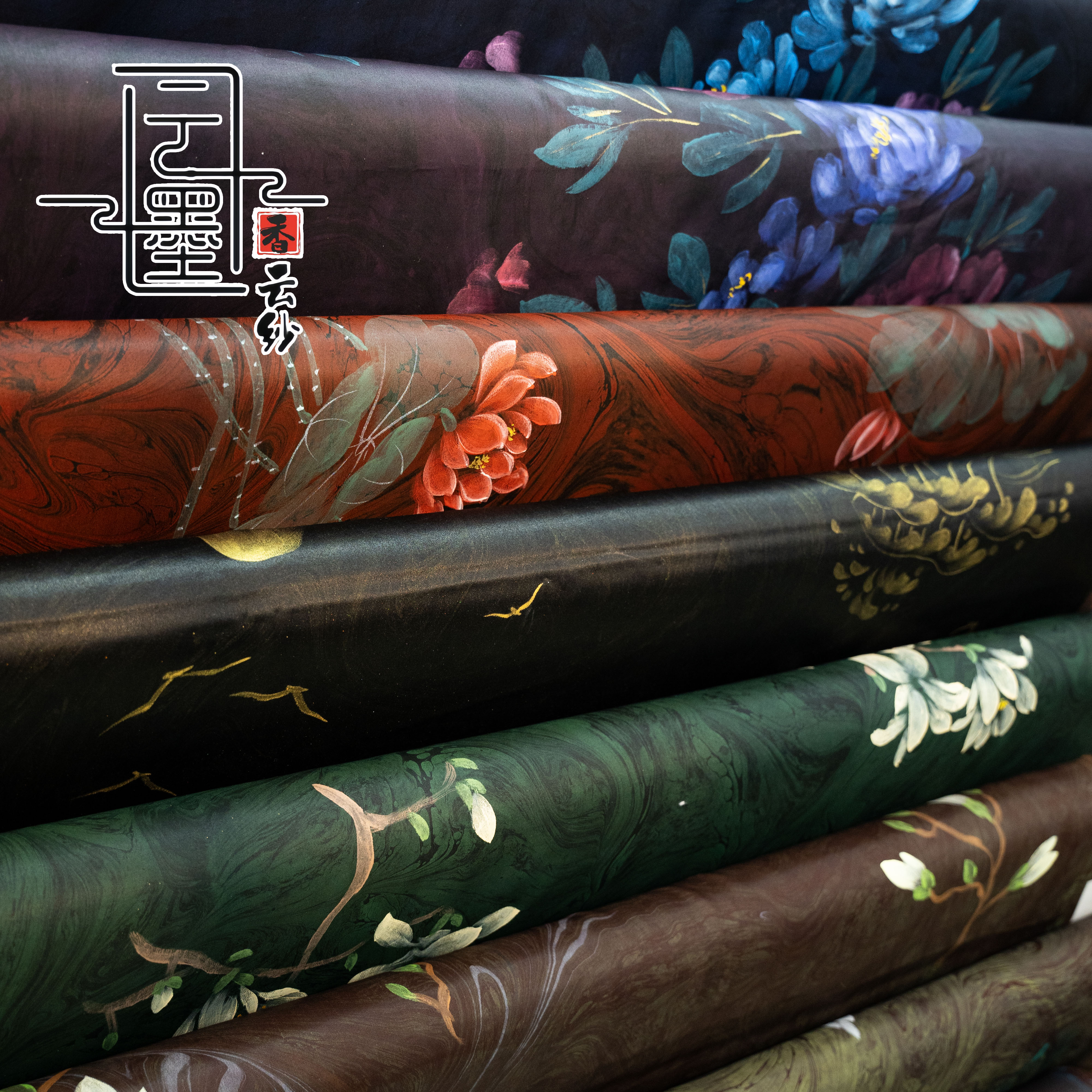 【45姆米】墨池手绘香云纱桑蚕丝布料裁剪后不支持7天无理由