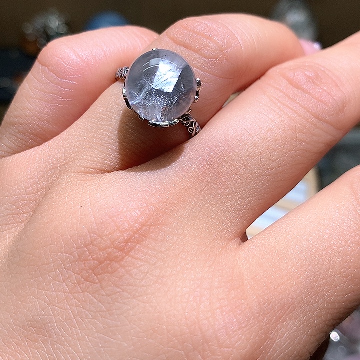 烟晶戒指银S925镶嵌鸿*水晶