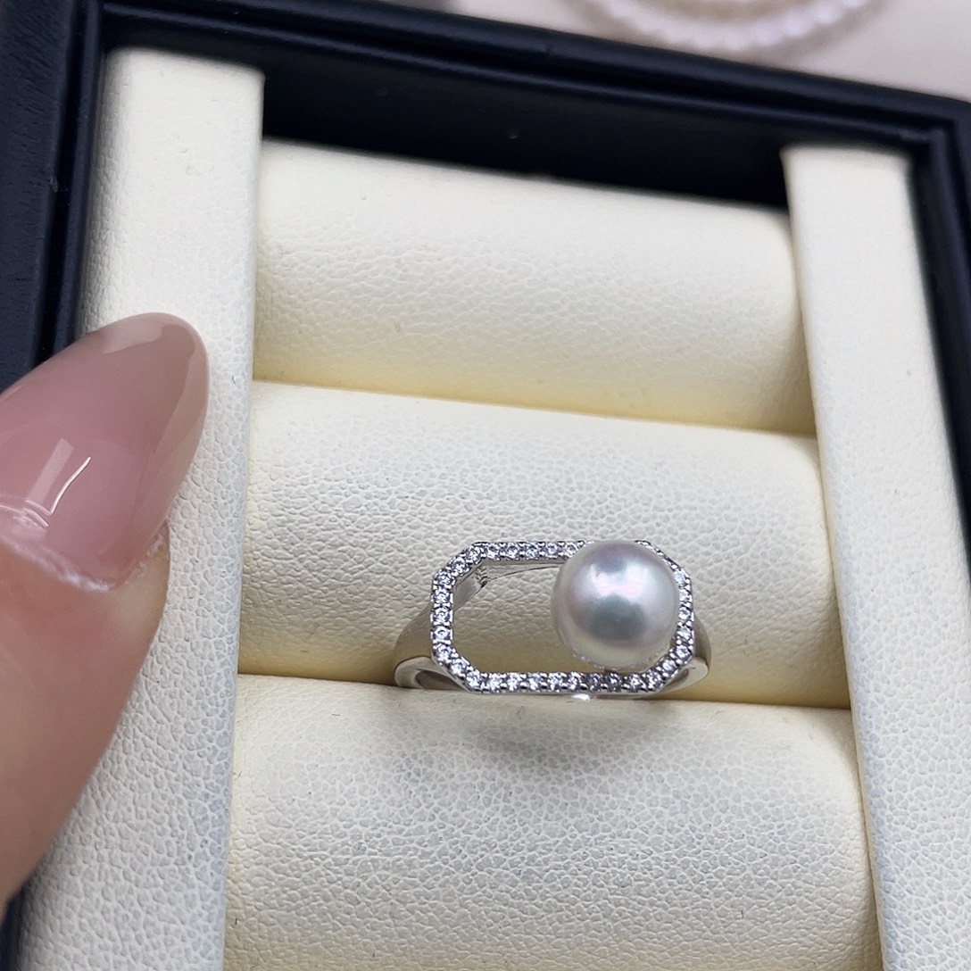 戒指海水珍珠银S925镶嵌