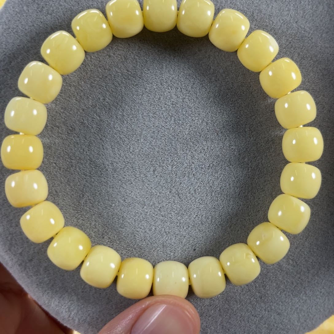 蜜蜡手串未镶嵌全**子满蜡奶白