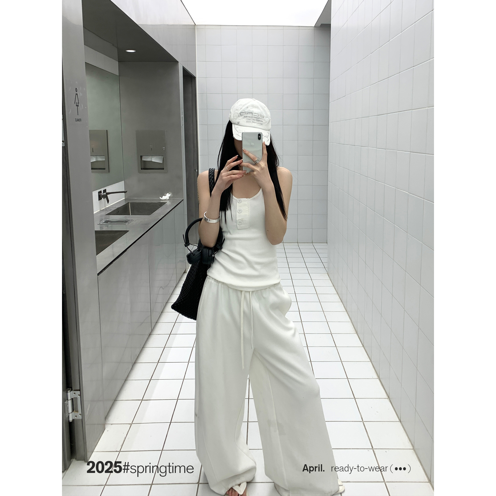 SUNONEONE 宽松阔腿气质毛边卫裤女秋季韩版白色显瘦休闲裤D0075K