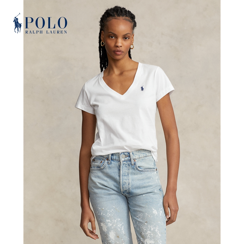 Ralph Lauren/拉夫劳伦女装 经典款棉质平纹针织V领T恤RL24237