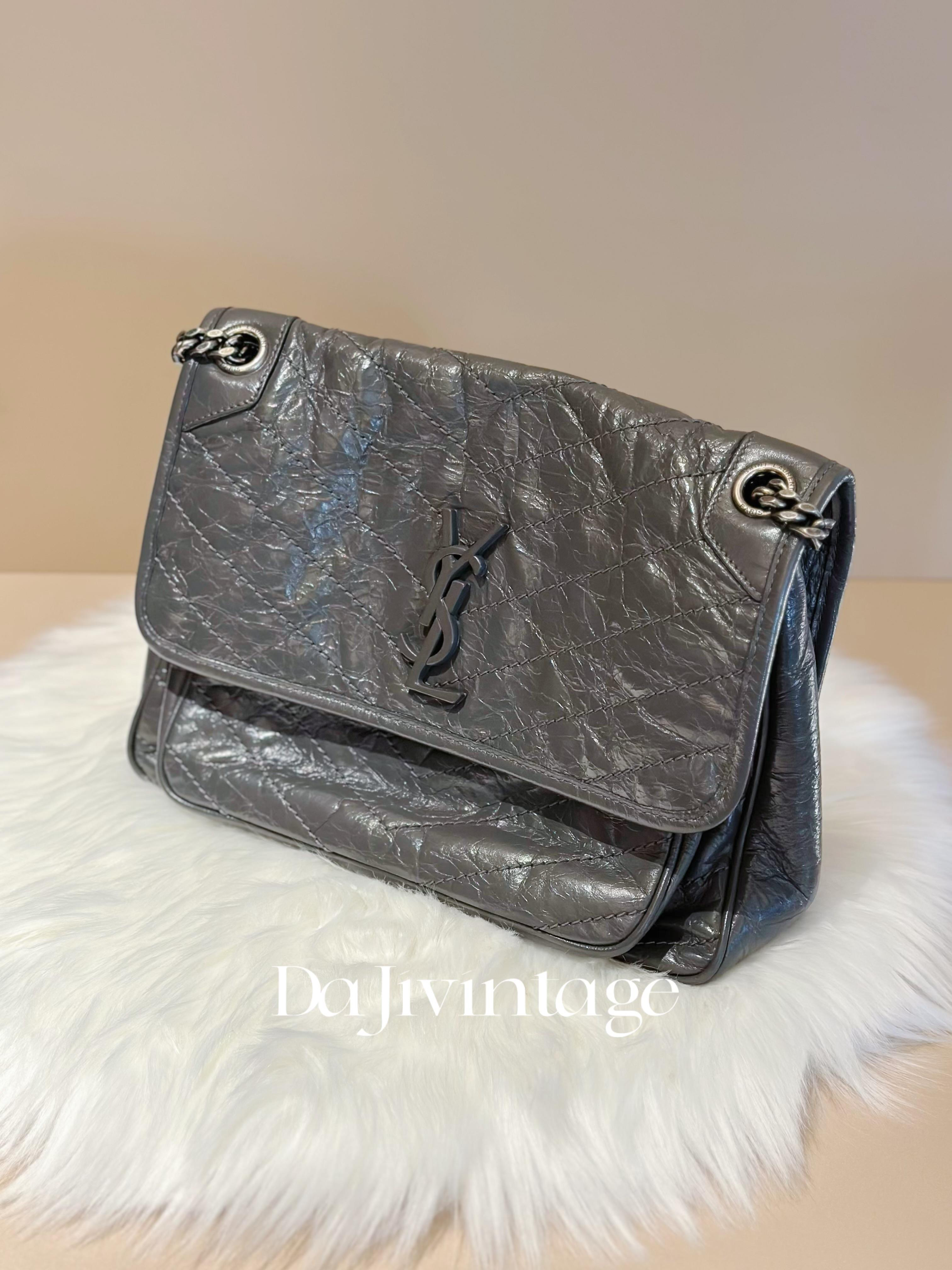 99新  大吉中古/YSL圣罗兰灰色d扣中号niki单肩包