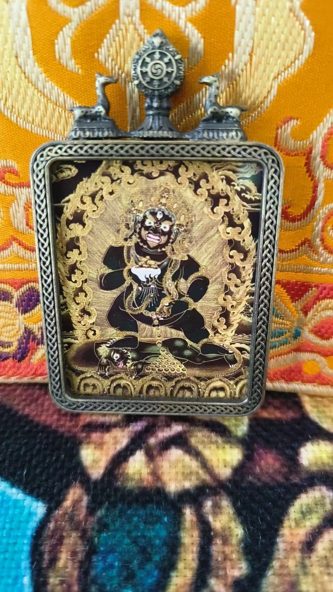 吊坠925银皮 大黑天八宝唐卡项链复古吊坠