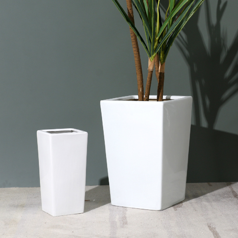 白色四方陶瓷花盆特大号大大码亮面方口极简家居客厅摆件日式创意