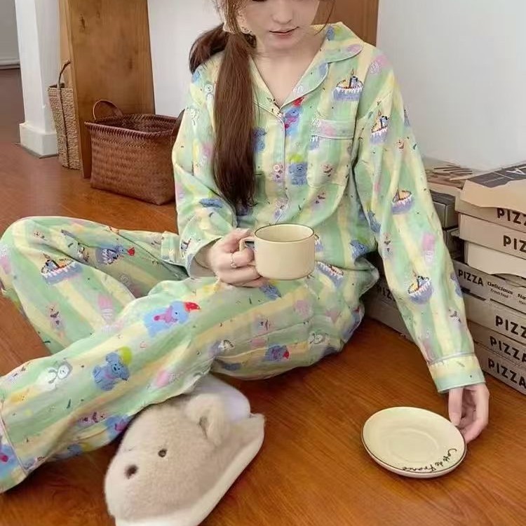 日系睡衣套装女款2025秋季云朵棉甜美可爱休闲翻领两件套