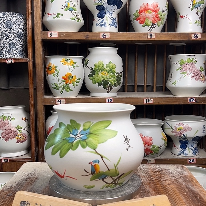 摆件钱袋子荷花鸟新款陶瓷陶瓷