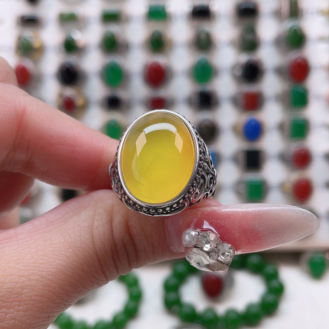 玛瑙/玉髓戒指银S925镶嵌开*