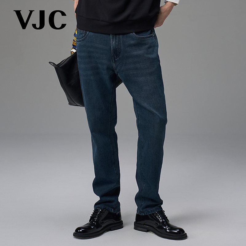 VJC/威杰思2025秋季新款男装时尚水洗蓝牛仔裤复古磨白D25CO3700