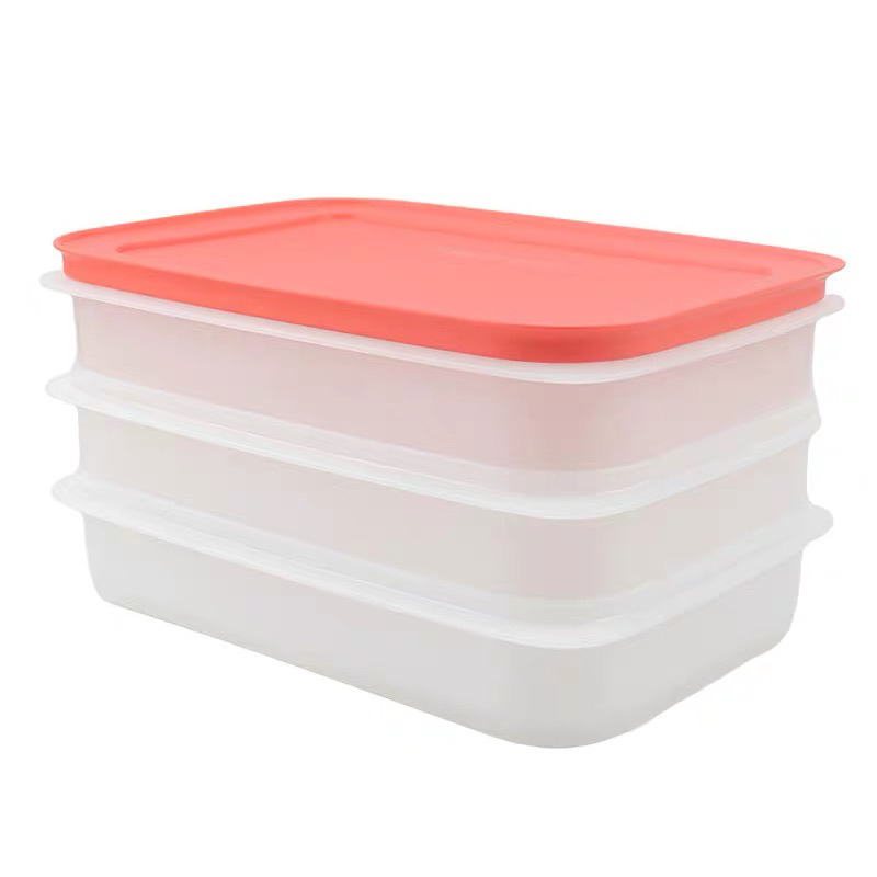 层叠式冷冻保鲜盒白色长方形设计可密封用于冰箱储物