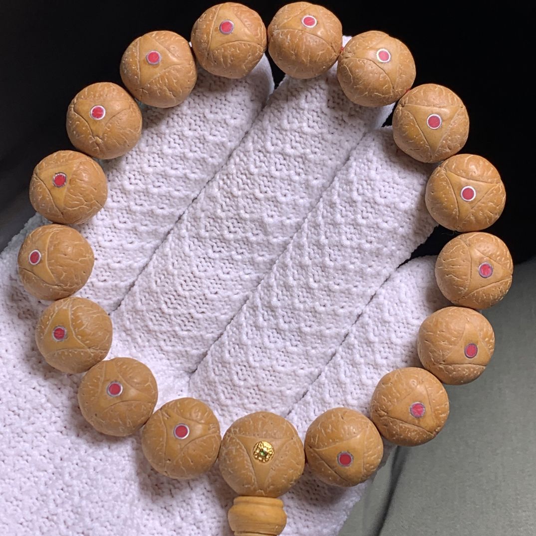 15mm尼泊尔龙眼菩提，镶嵌南红，黄皮油籽