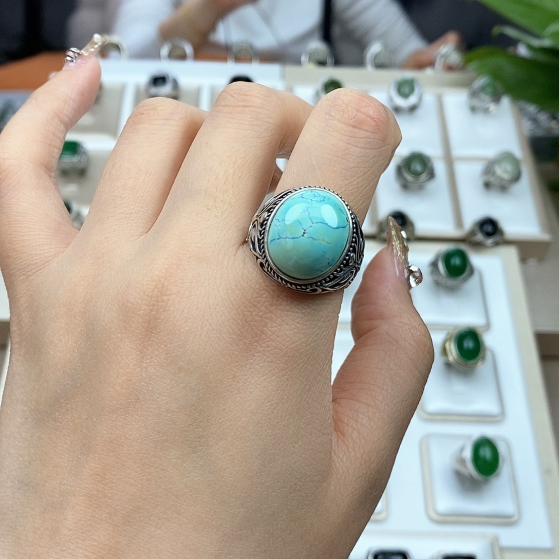 绿松石戒指银S925镶嵌好***仔