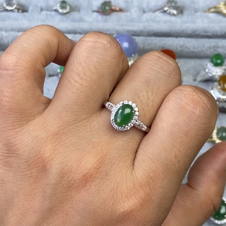 翡翠戒指银S925镶嵌戒指