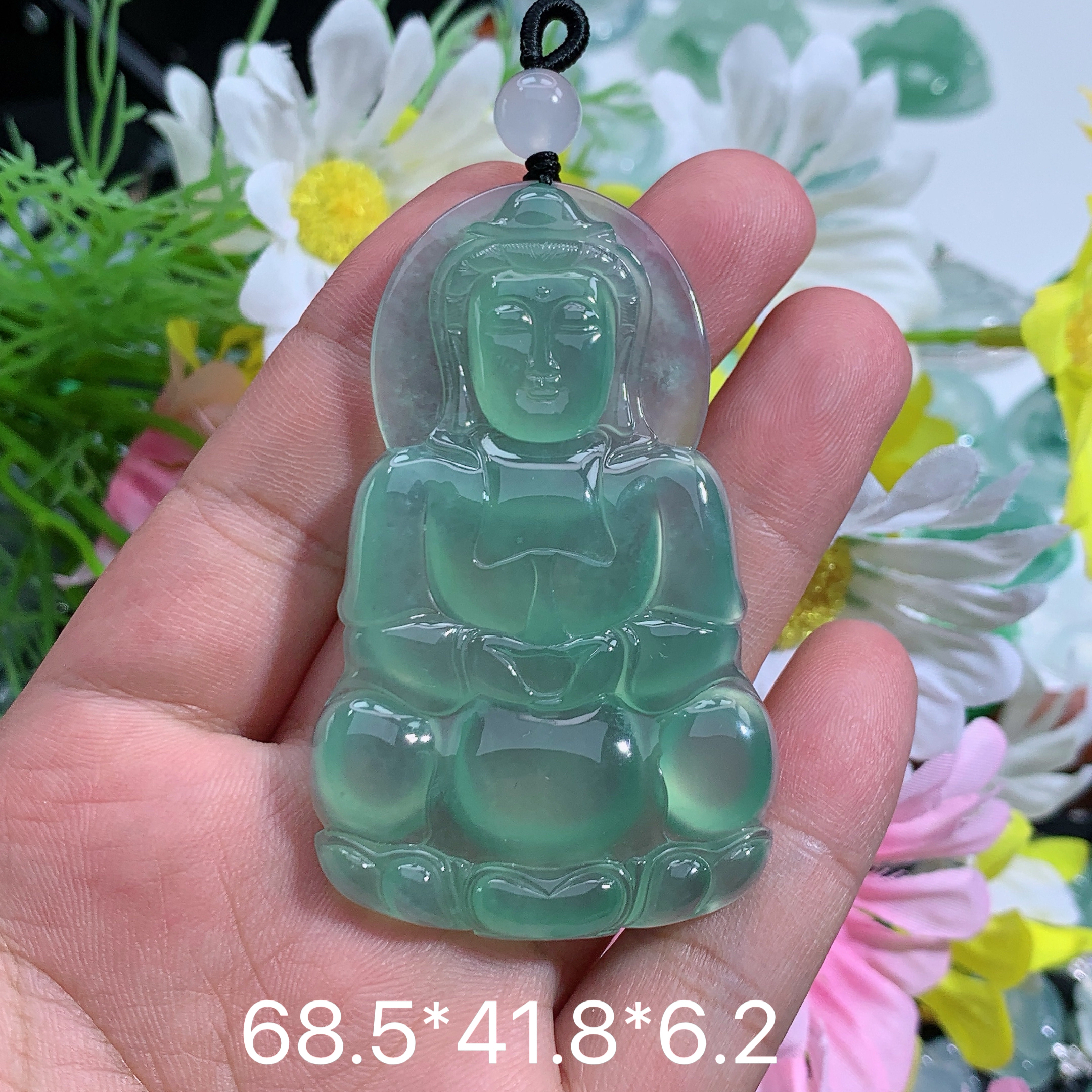 缅甸天然翡翠A货高冰种满绿大观音吊坠品绿色气质雕刻镶嵌冰透