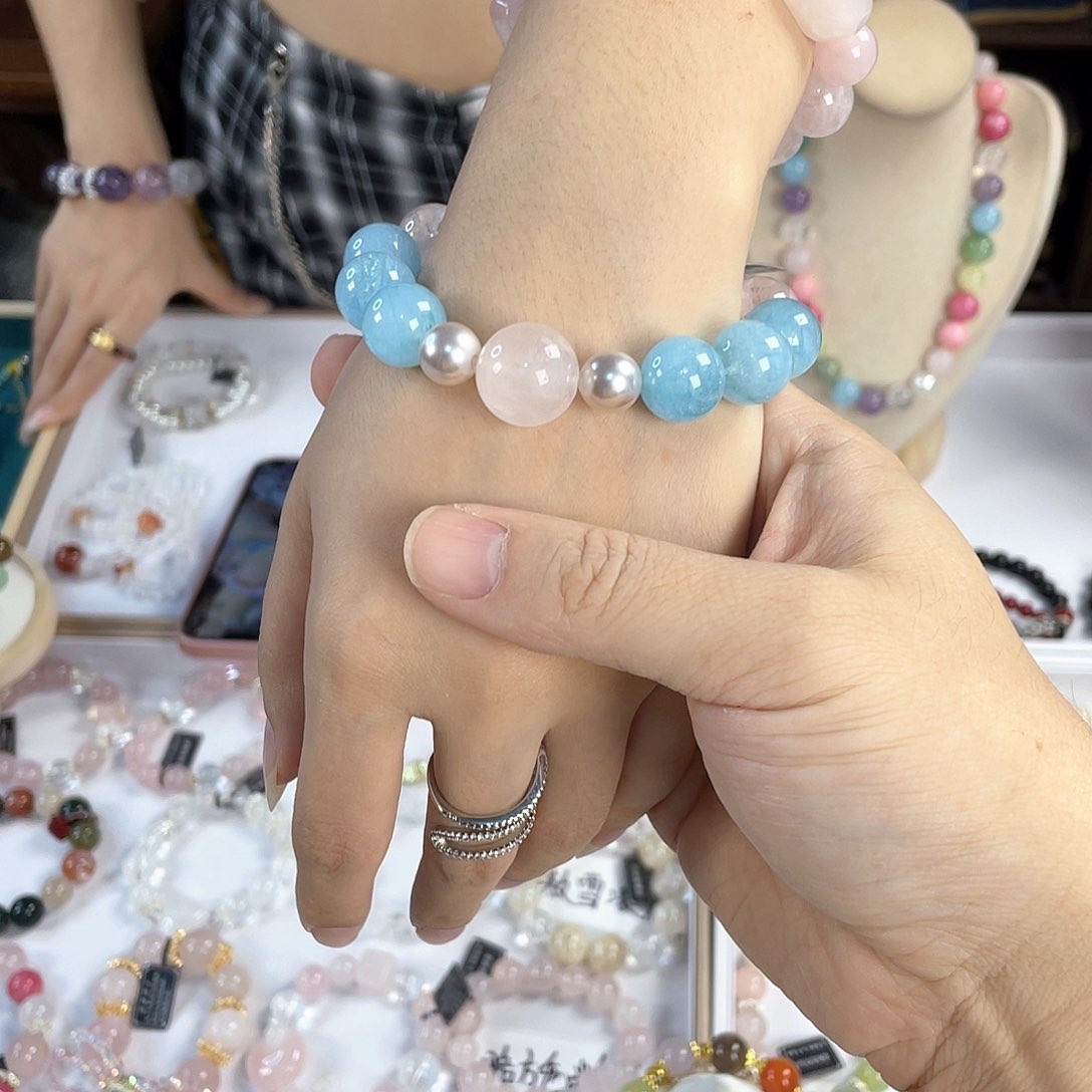 水晶手链银S925镀金镶嵌