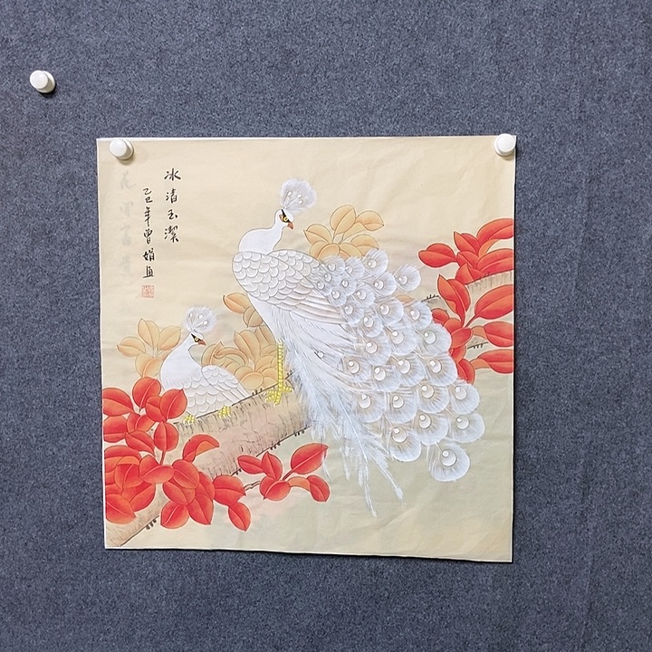 国画四尺斗方工笔花鸟一幅