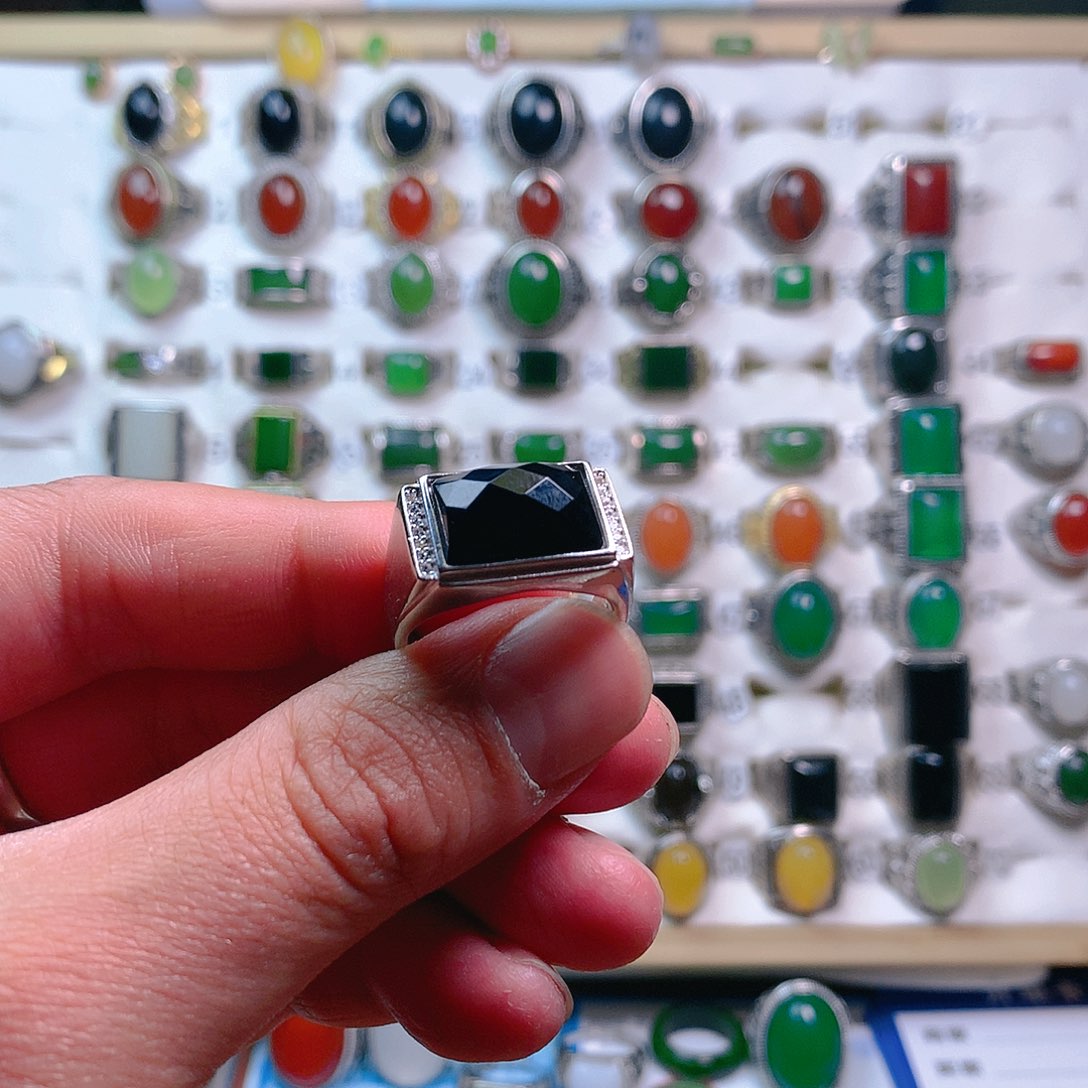 玛瑙/玉髓戒指银S925镶嵌