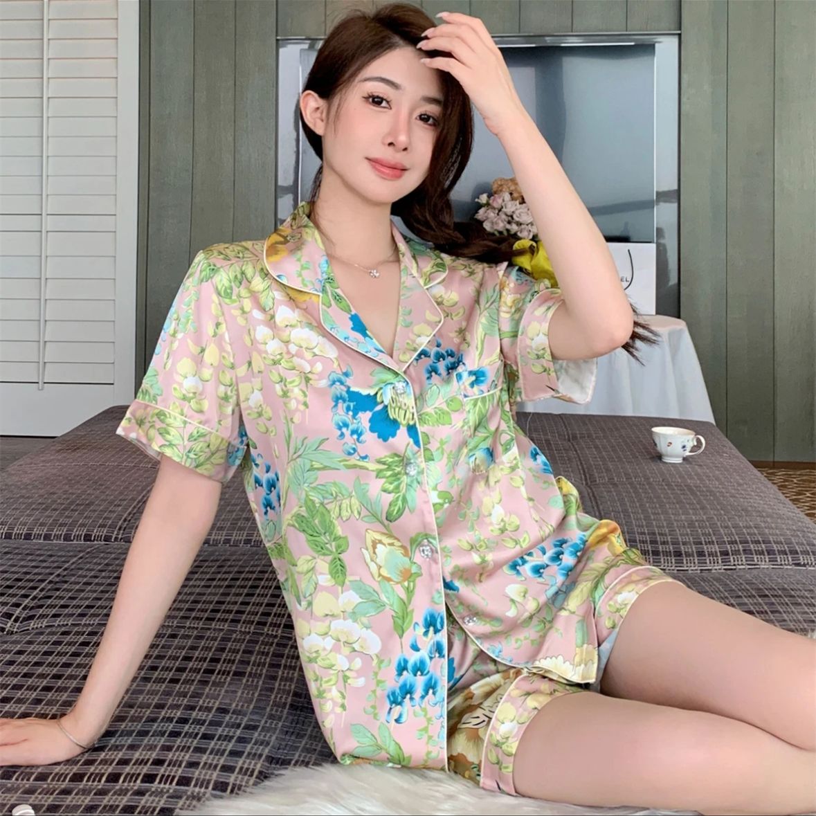 夏季绿野仙踪冰丝睡衣三件套女士高级轻奢家居服