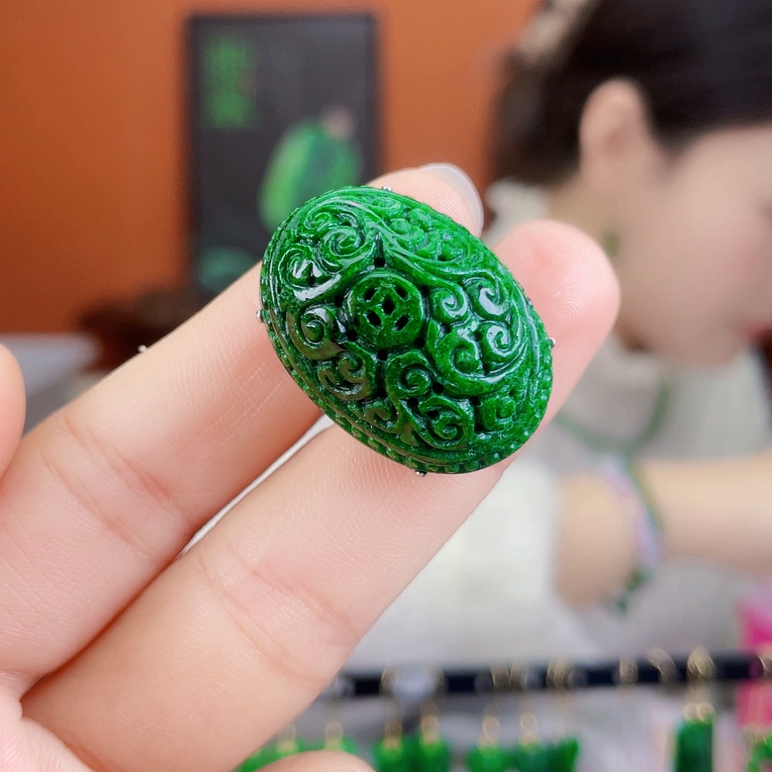 翡翠银S925镶嵌耳饰