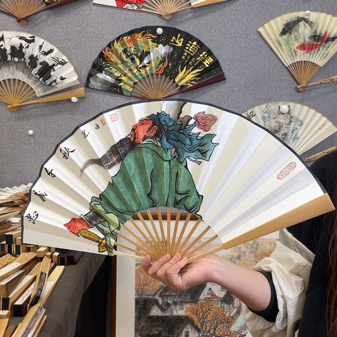 国画10寸玉竹-纯手绘-文玩扇骨（默认粘好）