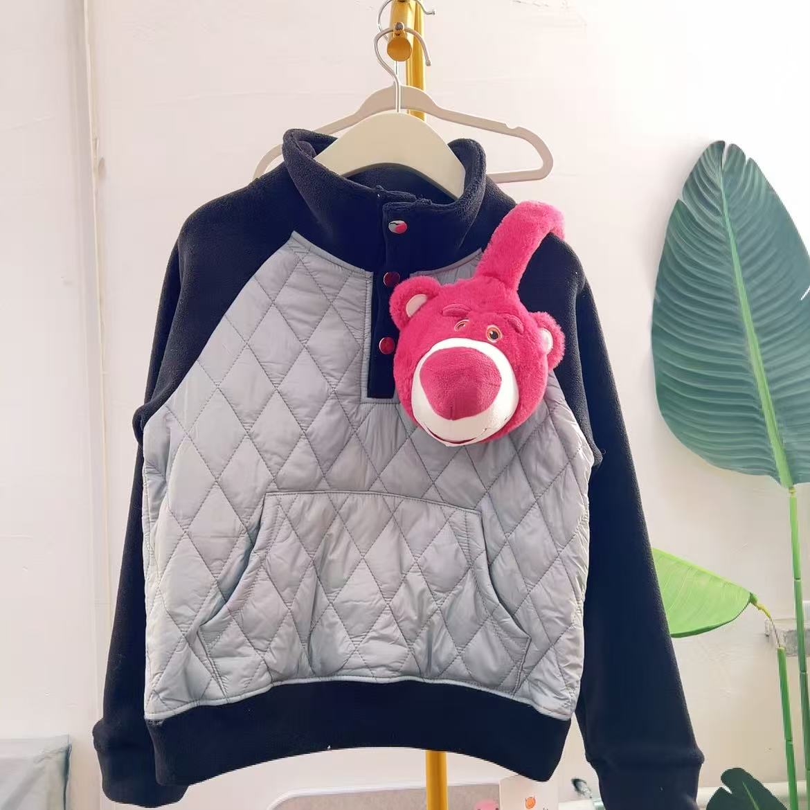 大庆仓 半高领拼色套头夹棉外套卫衣库位B1-7