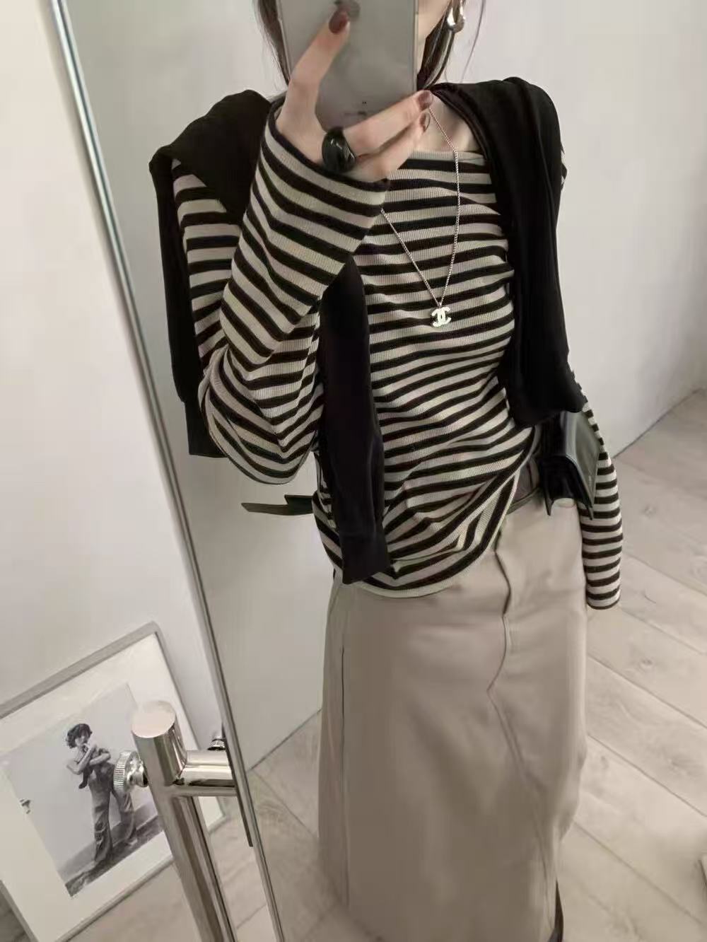 早秋时尚辣妹风韩版百搭常规袖T恤长袖打底衫条纹