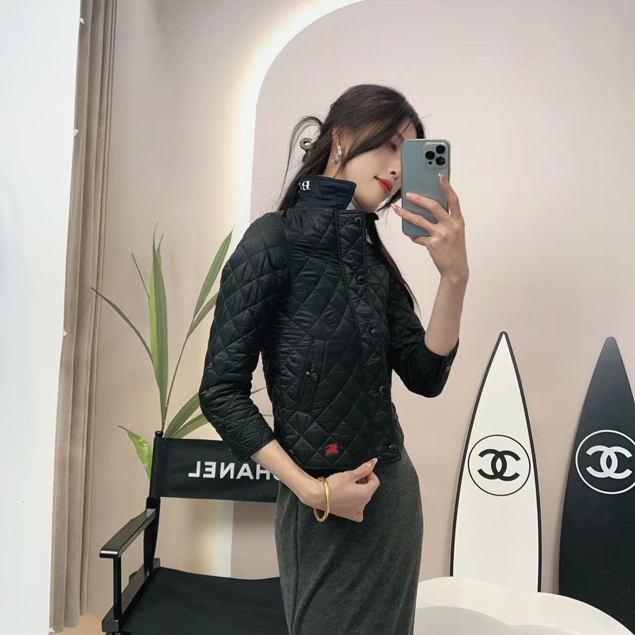 麦殿/95新/BURBERRY巴宝莉/菱格纹棉服童装黑色/250109WGY9MA7