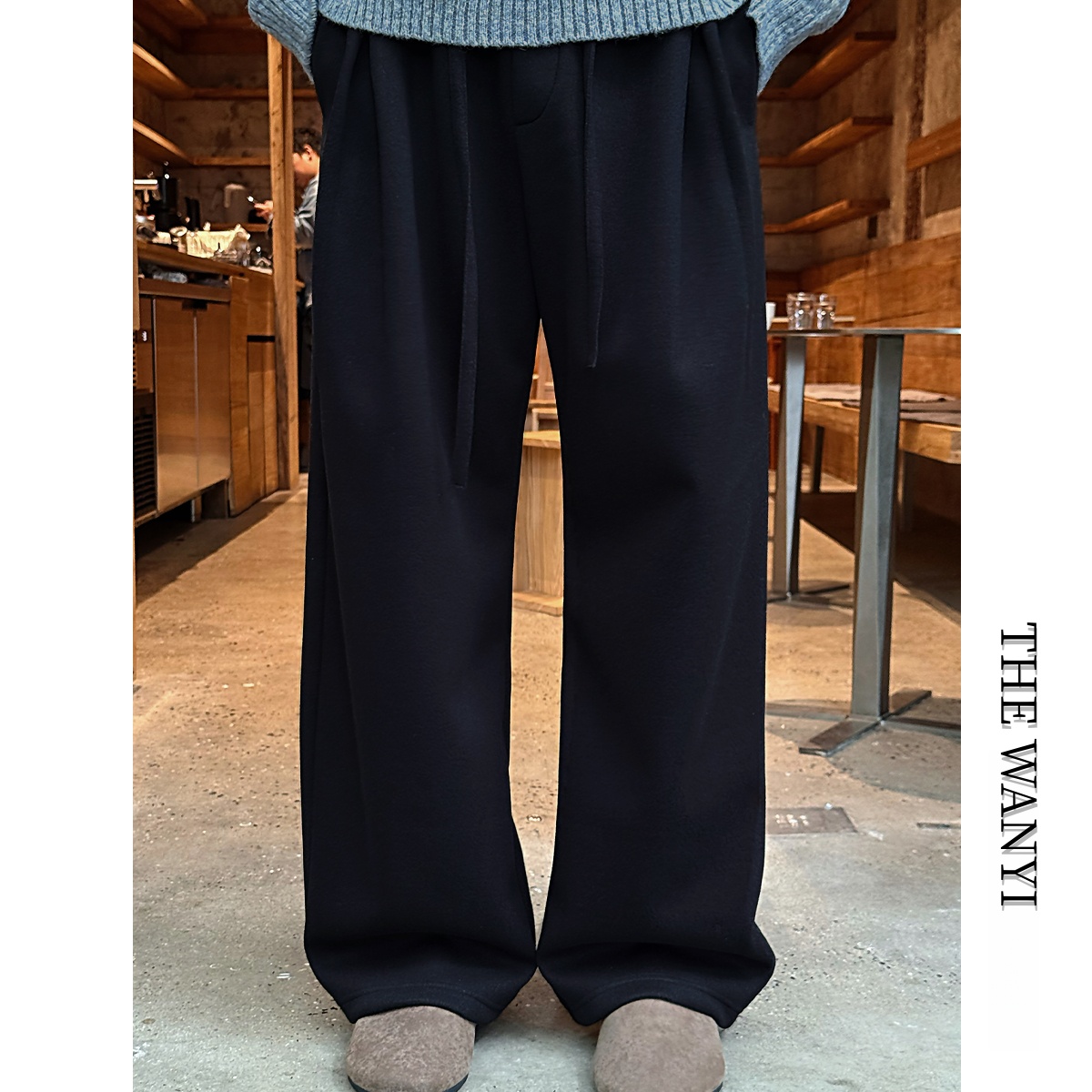 【THE-WANYI】秋冬休闲裤加绒直筒裤绵羊毛休闲宽松直筒裤百搭弯刀